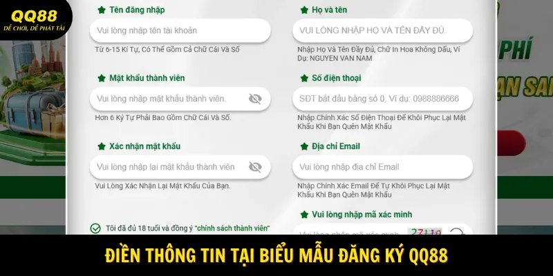Điền thông tin tại mục Đăng ký tài khoản 
